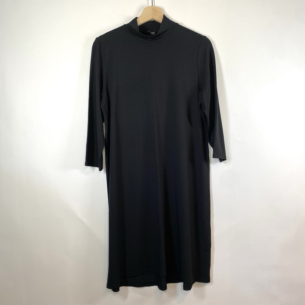 J.JIll Women's Wearever Collection 3/4 Sleeve Dress Black Sz M Petite Minimalist